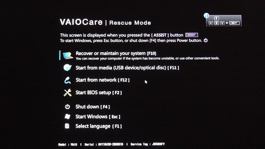 VAIO Care Rescue Mode